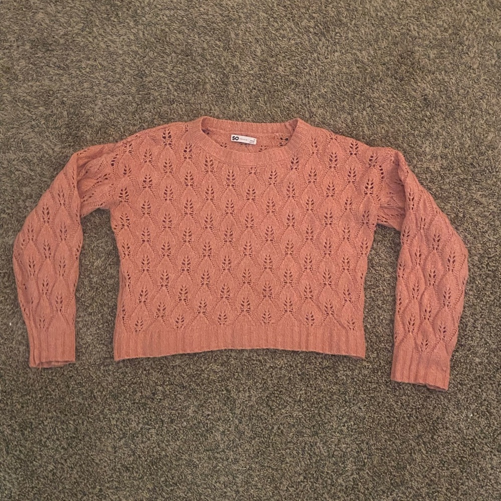 SO Women's Lace Knit Sweater in Warm Pink